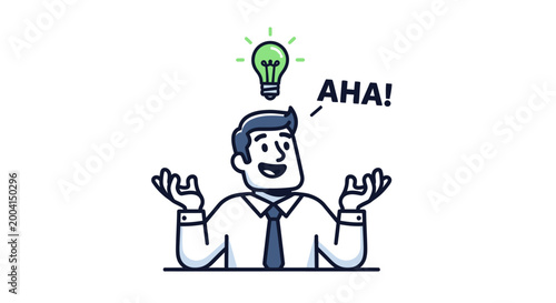 Cartoon businessman having a creative idea with a lightbulb above his head