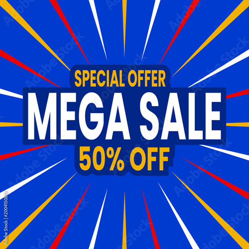 Mega Sale 50 Percent Off Special Offer Banner Graphic