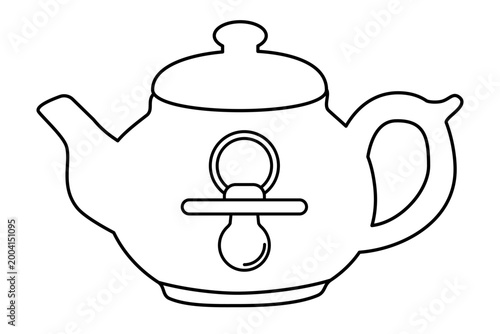 Teapot outline with pacifier decoration. Baby herbal tea illustration for infant health and development. wellness concept for nursing and growth support and lactation support