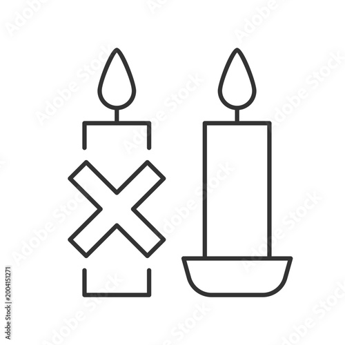 Use candleholder linear manual label icon. Hot wax spills prevention. Thin line customizable illustration. Contour symbol. Vector isolated outline drawing for product use instructions. Editable stroke