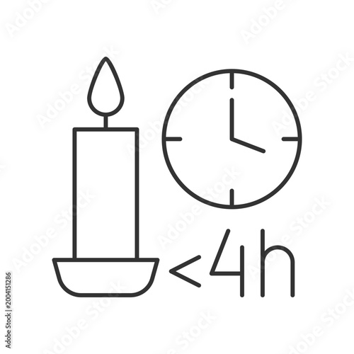Candle burn time limit linear manual label icon. Letting candle cool. Thin line customizable illustration. Contour symbol. Vector isolated outline drawing for product use instructions. Editable stroke