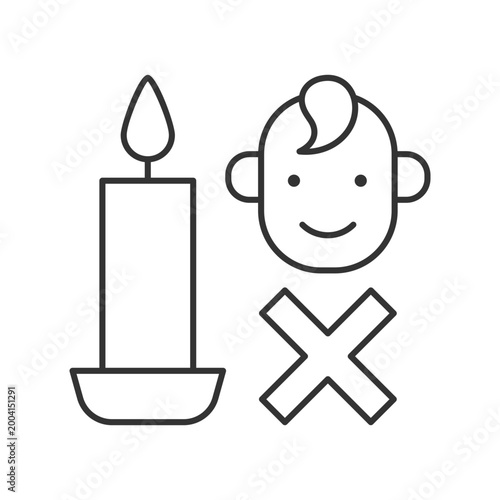 Keep kids away from candles linear manual label icon. Supervision. Thin line customizable illustration. Contour symbol. Vector isolated outline drawing for product use instructions. Editable stroke
