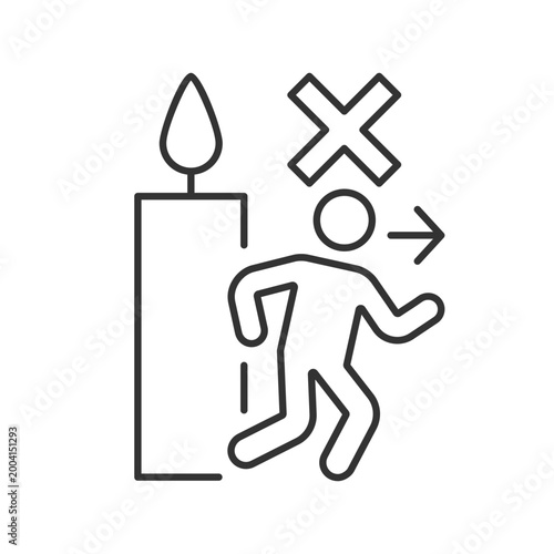 Never leave burning candle linear manual label icon. Dont walk away. Thin line customizable illustration. Contour symbol. Vector isolated outline drawing for product use instructions. Editable stroke