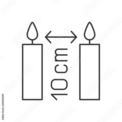 Distance between burning candles linear manual label icon. Thin line customizable illustration. Contour symbol. Vector isolated outline drawing for product use instructions. Editable stroke