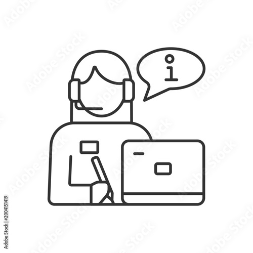 Receptionist RGB linear icon. Greeting guests and visitors. Answer phone calls. Lobby front desk. Thin line customizable illustration. Contour symbol. Vector isolated outline drawing. Editable stroke