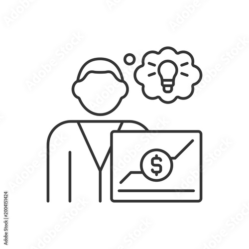 Business analyst RGB linear icon. Market analysis. Reswarch business processes. Business model. Thin line customizable illustration. Contour symbol. Vector isolated outline drawing. Editable stroke