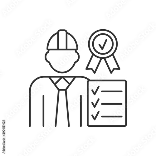 Quality control manager RGB linear icon. Production inspector. Requirements, standards. Thin line customizable illustration. Contour symbol. Vector isolated outline drawing. Editable stroke