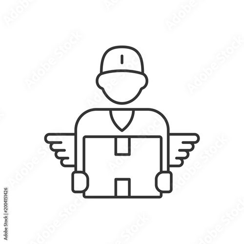 Courier RGB linear icon. Delivery service. Carrier man. Orders and letters carrying. Thin line customizable illustration. Contour symbol. Vector isolated outline drawing. Editable stroke