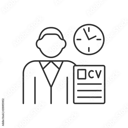 Job applicant RGB linear icon. Apply for new job. Job opening. Send resume. Recruitment process. Thin line customizable illustration. Contour symbol. Vector isolated outline drawing. Editable stroke
