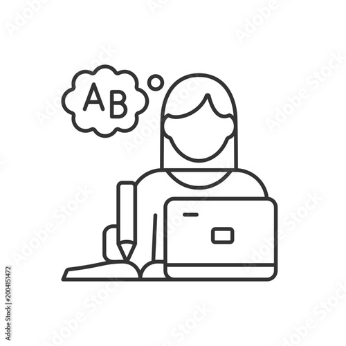 Copywriter RGB linear icon. Creating content. Promote products. Write for advertisment. Thin line customizable illustration. Contour symbol. Vector isolated outline drawing. Editable stroke