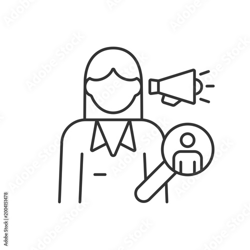 Marketing manager RGB linear icon. Promote products and services of company. Advertisment campign. Thin line customizable illustration. Contour symbol. Vector isolated outline drawing. Editable stroke