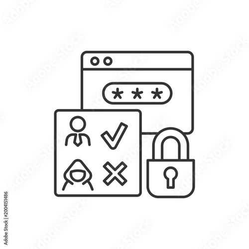 Access control linear icon. Authorization. Selective restriction. Prevent unauthorized operations. Thin line customizable illustration. Contour symbol. Vector isolated outline drawing. Editable stroke