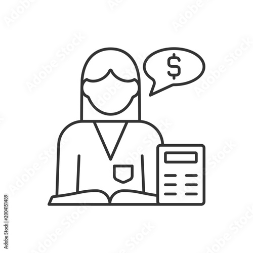 Accountant RGB linear icon. Financial records. Accountitng and analysis. Finance management. Thin line customizable illustration. Contour symbol. Vector isolated outline drawing. Editable stroke