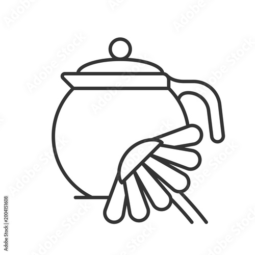 Chamomile tea linear icon. Herbal tea reduces anxiety, digestive issues. Takes medicinal effect. Thin line customizable illustration. Contour symbol. Vector isolated outline drawing. Editable stroke