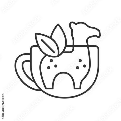 Silicone tea infuser linear icon. Infuser in form of animal. Funny tea utensil. Thin line customizable illustration. Contour symbol. Vector isolated outline drawing. Editable stroke