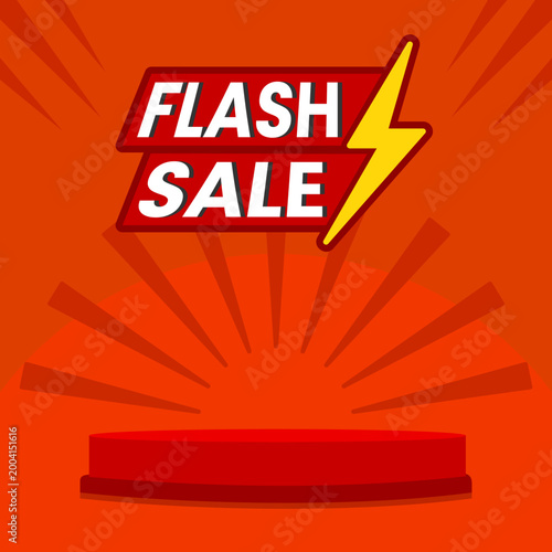 Flash Sale Banner with Podium and Lightning Bolt on Orange Background