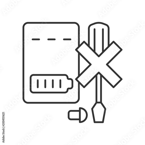 Dont disassemble powerbank linear manual label icon. Dont dismantle. Thin line customizable illustration. Contour symbol. Vector isolated outline drawing for product use instructions. Editable stroke