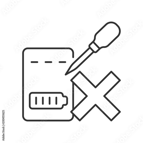 Dont puncture powerbank linear manual label icon. Hazard gas escape. Thin line customizable illustration. Contour symbol. Vector isolated outline drawing for product use instructions. Editable stroke