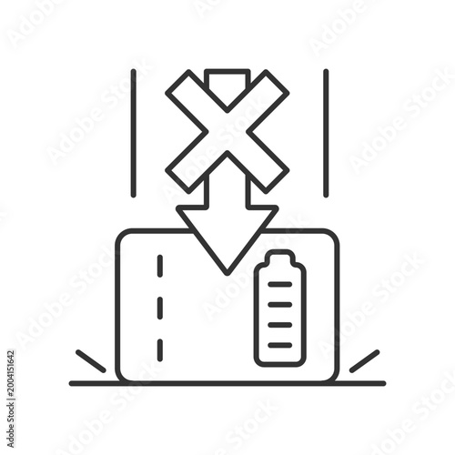 Dont drop powerbank linear manual label icon. Fragile content damage. Thin line customizable illustration. Contour symbol. Vector isolated outline drawing for product use instructions. Editable stroke