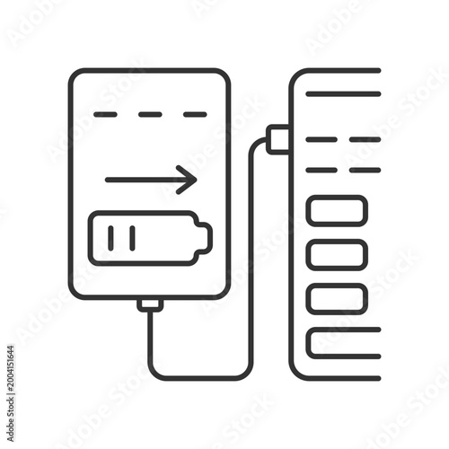 Recharge from computer USB port linear manual label icon. Thin line customizable illustration. Contour symbol. Vector isolated outline drawing for product use instructions. Editable stroke