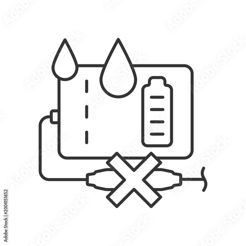 Unplug power bank if wet linear manual label icon. Exposed to water. Thin line customizable illustration. Contour symbol. Vector isolated outline drawing for product use instructions. Editable stroke