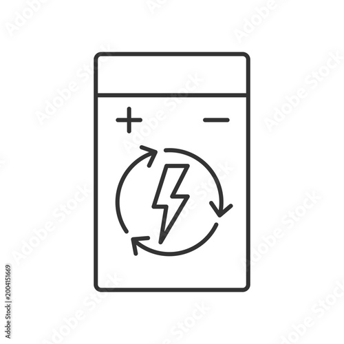 Rechargeable lithium polymer battery linear manual label icon. Thin line customizable illustration. Contour symbol. Vector isolated outline drawing for product use instructions. Editable stroke
