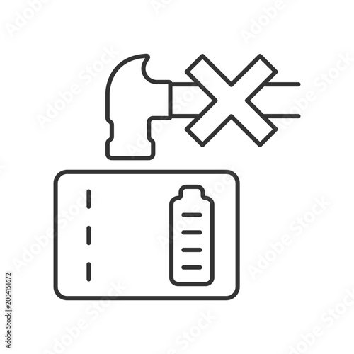 Dont crush powerbank linear manual label icon. Inadequate disposal. Thin line customizable illustration. Contour symbol. Vector isolated outline drawing for product use instructions. Editable stroke