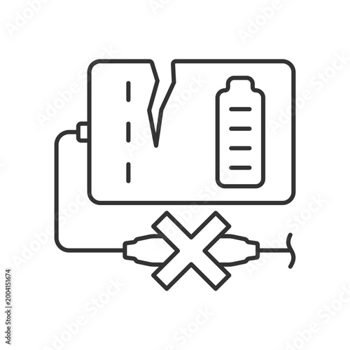 Dont use powerbank if damaged linear manual label icon. Thin line customizable illustration. Contour symbol. Vector isolated outline drawing for product use instructions. Editable stroke