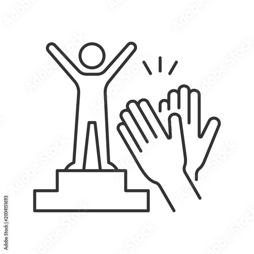 Recognition and approval motivation linear icon. Seeking for appreciation. Employee engagement. Thin line customizable illustration. Contour symbol. Vector isolated outline drawing. Editable stroke