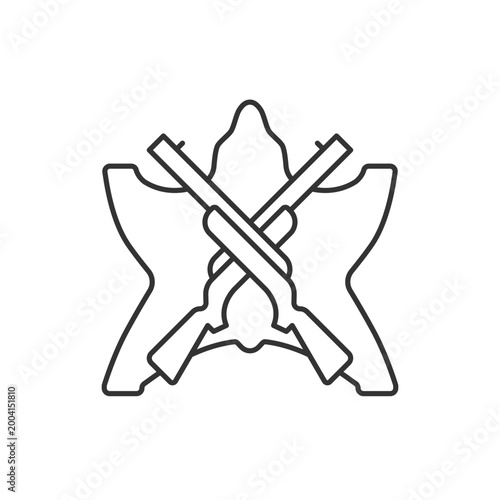 Hunting trophy linear icon. Pursue and kill wild animals with big antlers and horns. Trophy room. Thin line customizable illustration. Contour symbol. Vector isolated outline drawing. Editable stroke