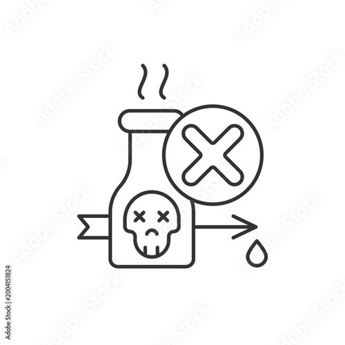 Illegal poison hunting linear icon. Prohibit poisonous and toxic substances usage. Thin line customizable illustration. Contour symbol. Vector isolated outline drawing. Editable stroke