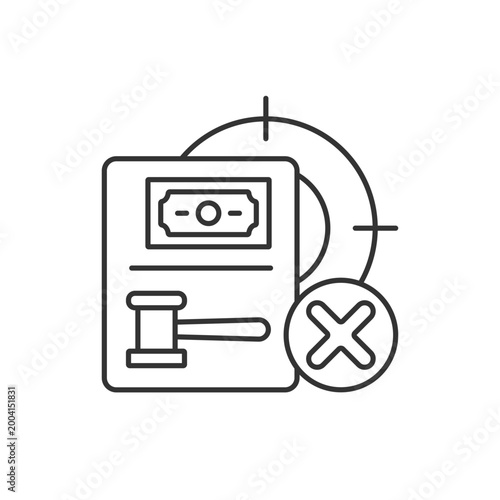 Wildlife protection linear icon. Act punishment or no license hunting fee. Provision offence. Thin line customizable illustration. Contour symbol. Vector isolated outline drawing. Editable stroke