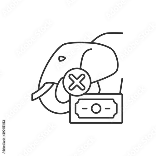 Illegal wildlife trade linear icon. Wild animals trafficking. Poaching. Ivory and skin trade. Thin line customizable illustration. Contour symbol. Vector isolated outline drawing. Editable stroke