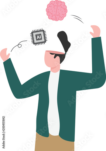 Professional juggling AI chip and brain icons