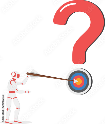 Robot aiming arrow at target with question mark
