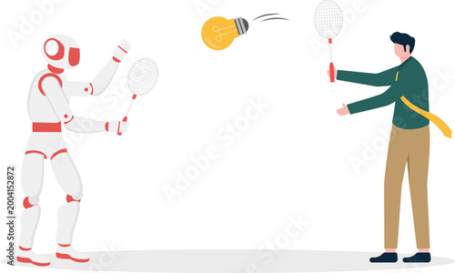 Robot and human passing idea lightbulb in game