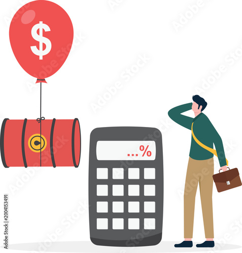 Stressed man with calculator and fuel oil inflation