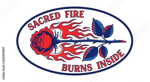 Symbolic Fiery Rose Emblem Representing Inner Strength and Burning Passion Within One's Spirit