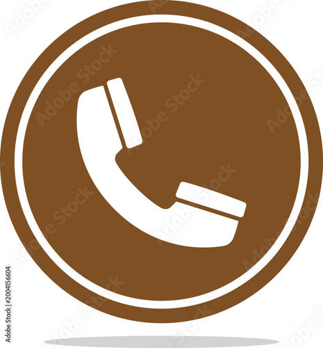 Brown circular phone icon with white receiver