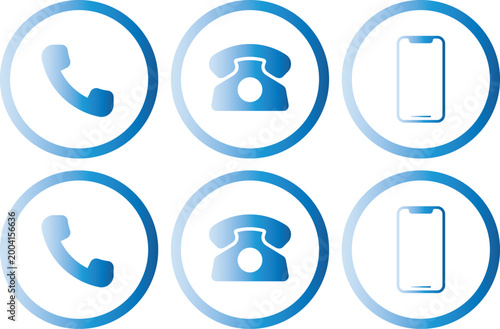 Communication icons set handset desk phone and smartphone in circular frames