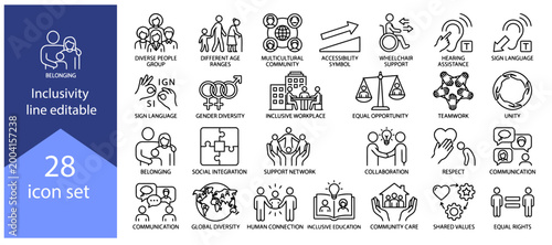 Schilderij op canvas Inclusivity line editable icon set – editable stroke vector illustration