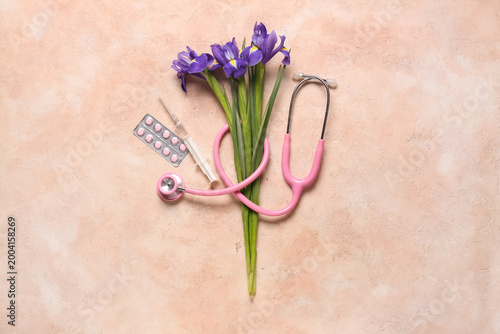 Pills with syringe, stethos...