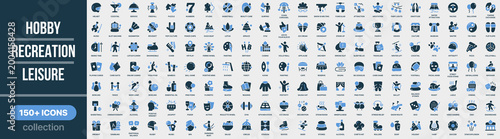 Hobby, recreation and leisure icon collection in colored style. Set of hobby, recreation, leisure, entertainment, activities, relaxation and lifestyle icons