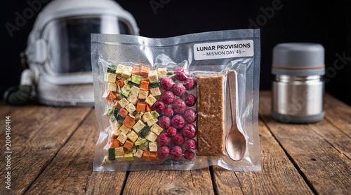 Astronaut Lunar Space Food Ration Package with Dehydrated Meal and Mission Provisions