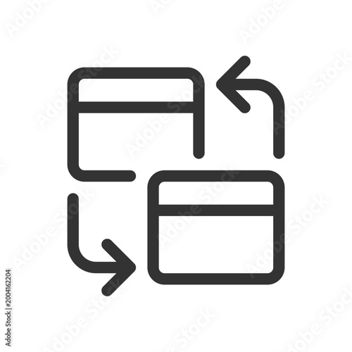 Intra bank transfer pixel perfect linear ui icon. Same bank accounts transaction. Credit card. GUI, UX design. Outline isolated user interface element for app and web. Editable stroke. Arial font used
