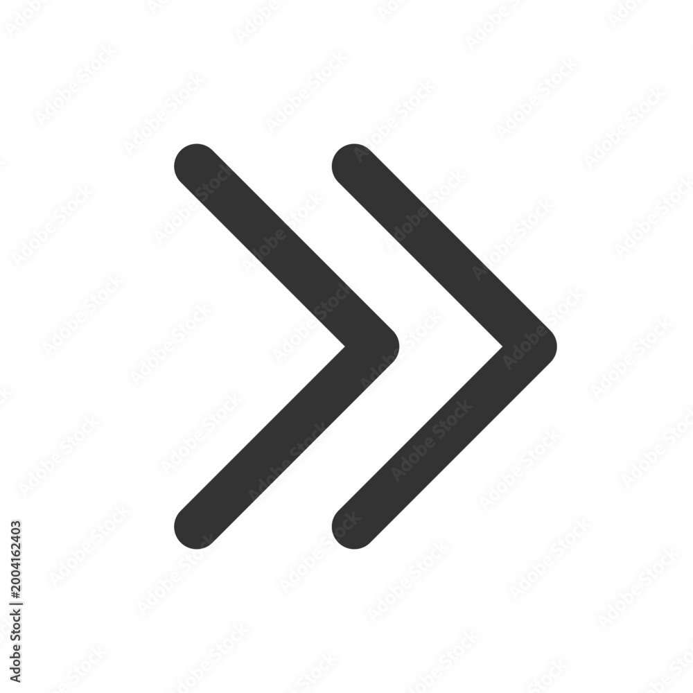 Obraz premium Right double arrow pixel perfect linear ui icon. Guillemets. Fast forward button. Speed up. GUI, UX design. Outline isolated user interface element for app and web. Editable stroke. Arial font used