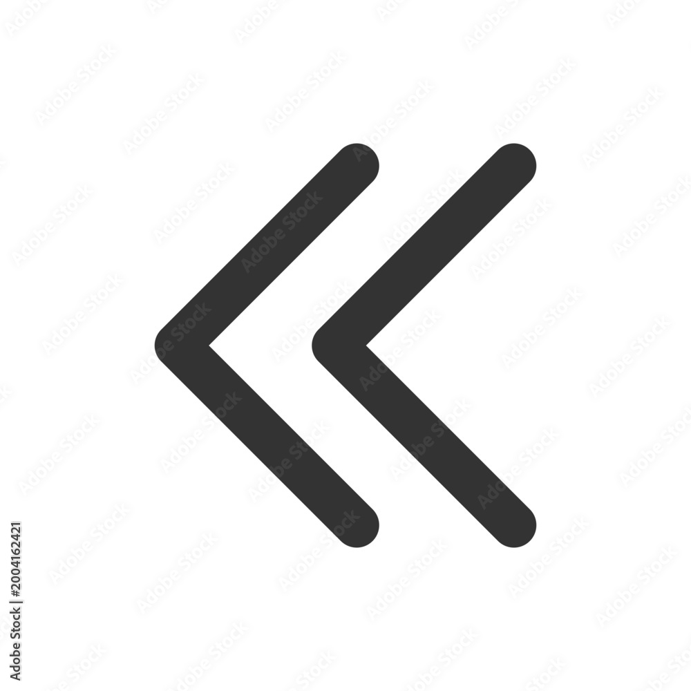 Obraz premium Left double arrow pixel perfect linear ui icon. Double chevrons. Fast reverse button. GUI, UX design. Outline isolated user interface element for app and web. Editable stroke. Arial font used