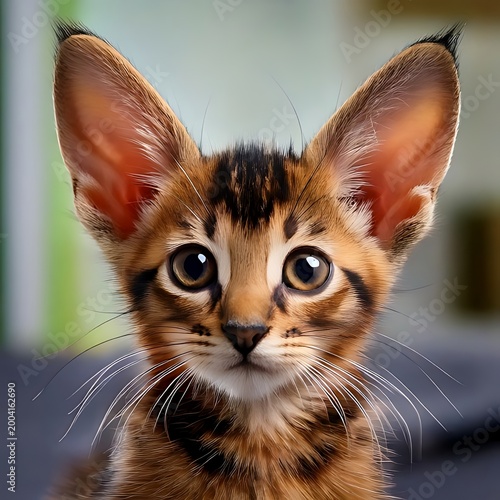 Close-up portrait of a curious young wild cat