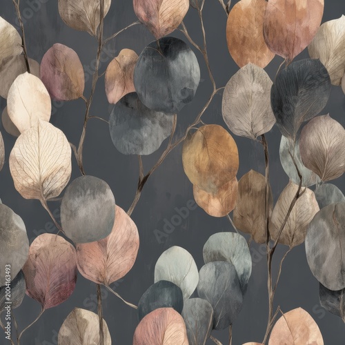 Abstract leaf pattern in neutral tones, decorative background, modern design, organic texture concept. SEAMLESS PATTERN