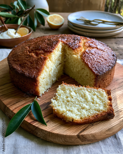 Homemade Buttermilk Cake Dessert on Rustic Kitchen Table